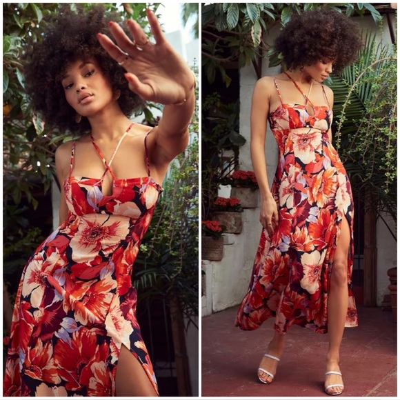 Lulus Dresses & Skirts - Lulu’s Boldest Blooms Strappy Floral Midi Dress Small